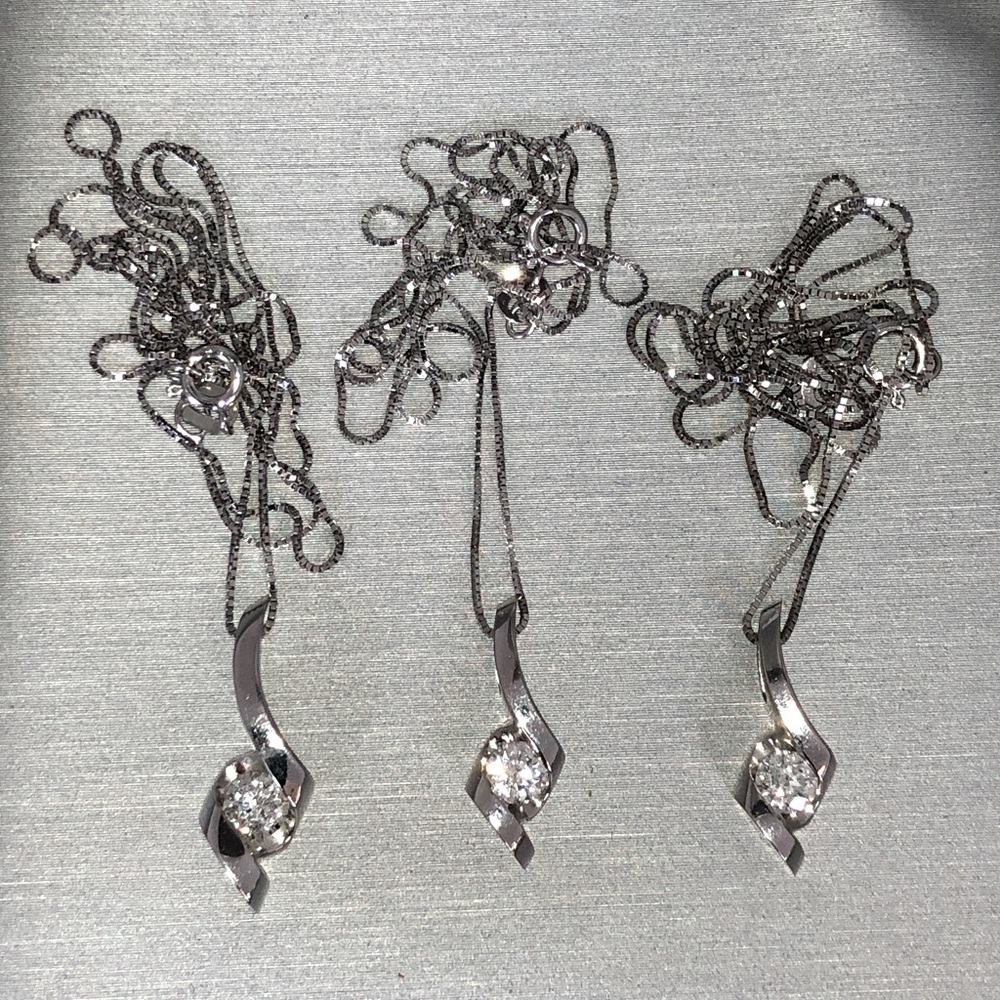 Set of 3 Solid 14K White Gold Natural Diamond Solitaire Necklace Designer Sirena